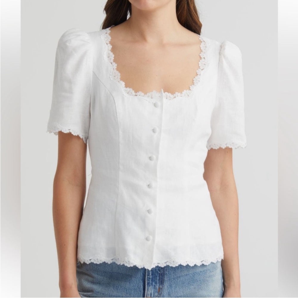 Reformation White Lace Trim Top
